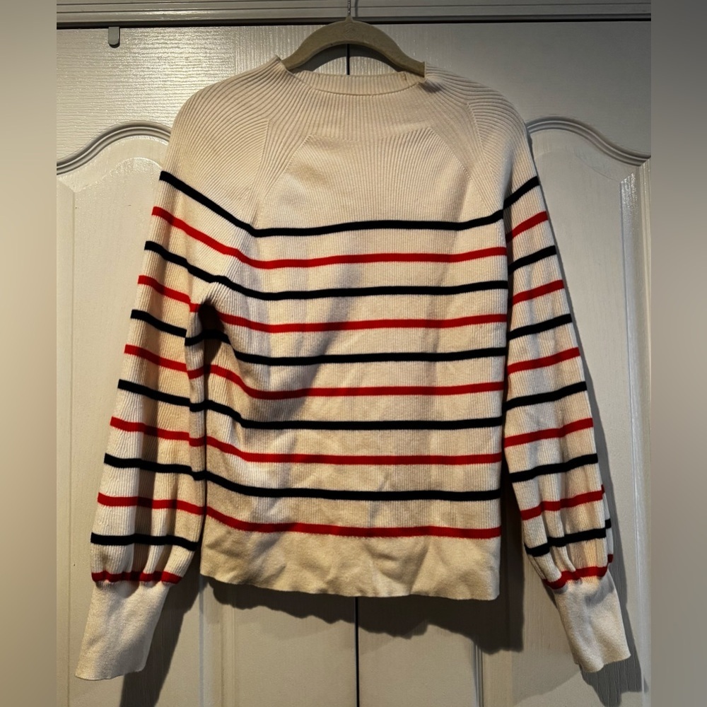 Anthropologie Maeve Cream, Dark Coral, and Navy Striped Sweater - Size M